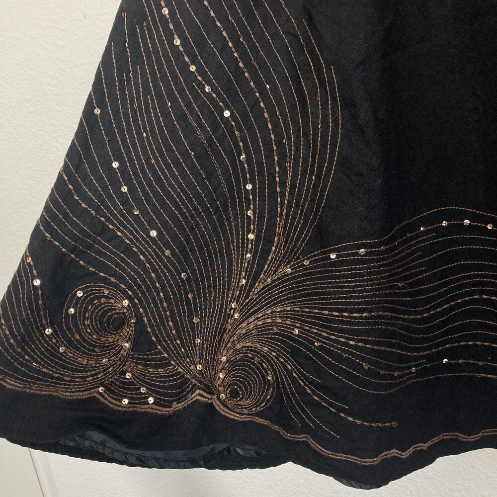 Carole Little Skirt Womens 14 Black Linen Rayon Midi Sequin Embroidered Lined - Picture 4 of 14